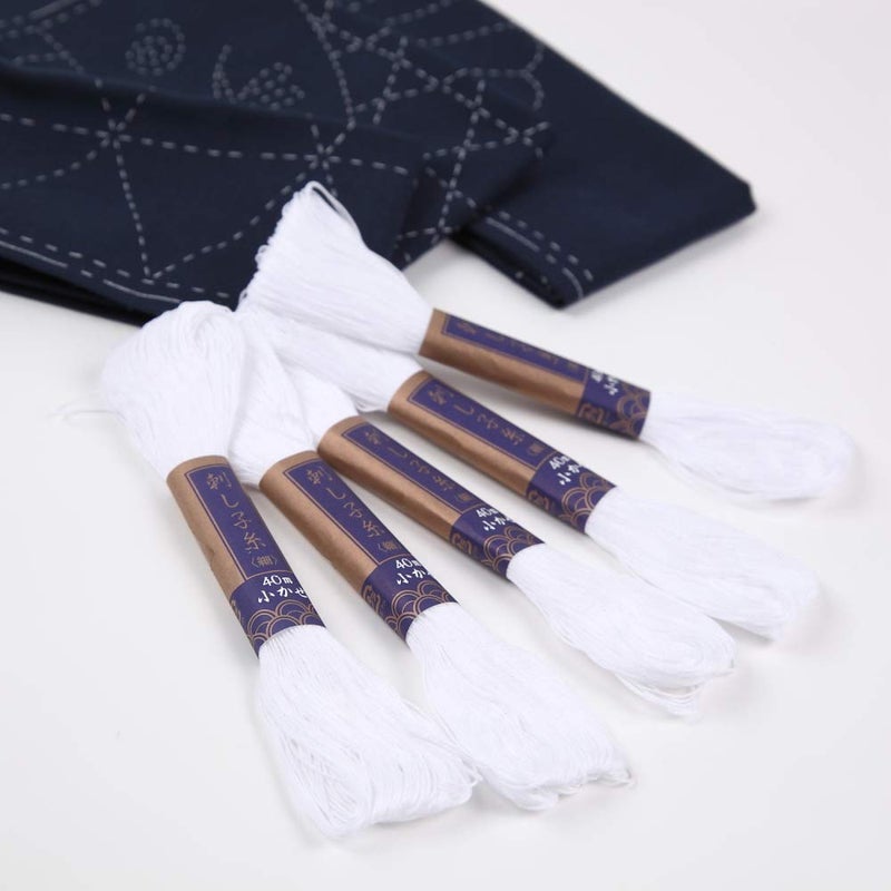 Daruma Sashiko kit, Yokota Sashiko Thread and Template Yume Fukin with Original English Manual, Fabric, Japanese Textile (White Thread/Navy Dishcloth 2) - Image 5